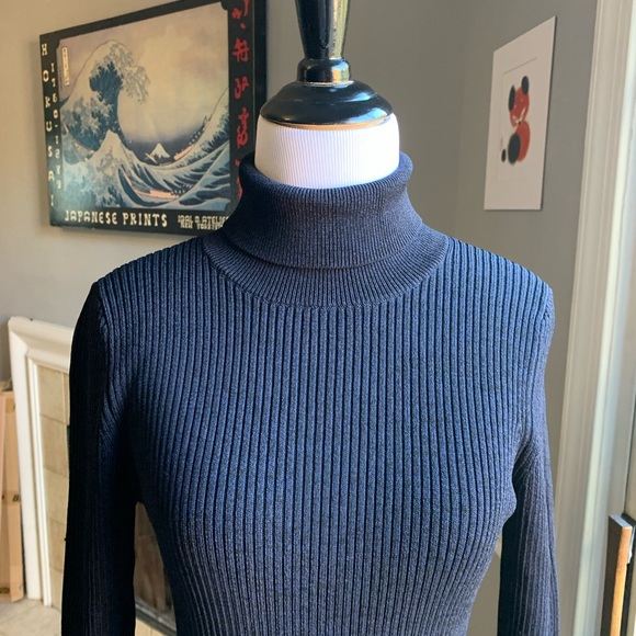 Ganni Open-Back Ruffled Rib-Knit Midi Dress dark navy sz medium NWT - Picture 12 of 16